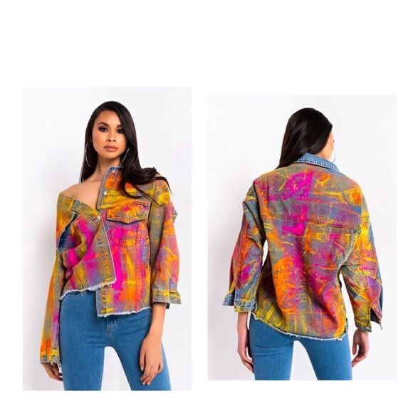 Beulah Custom Painted Pollock Oversized Denim Jean Jacket  BNWT - Picture 4 of 6